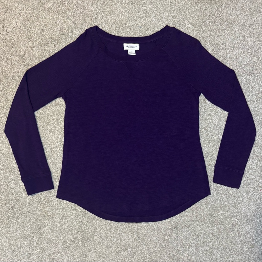 Liz Claiborne Weekend Purple Long Sleeve Cotton Top Small